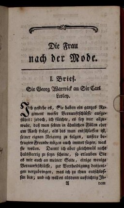 I. Brief. Sir Georg Warwick an Sir Carl Lesley.
