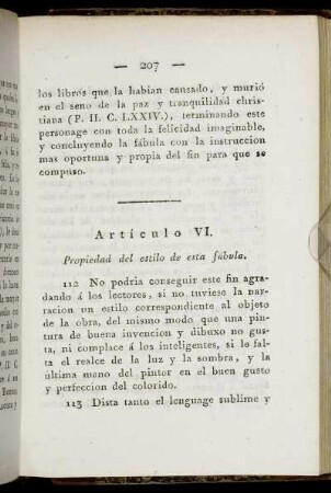 Articulo VI. Propiedad del estilo de esta fábula.