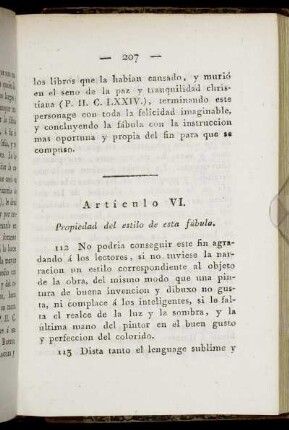 Articulo VI. Propiedad del estilo de esta fábula.