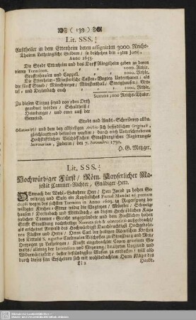 Lit. SSS. 1 5 : Hochwürdiger Fürst, Röm. Kayserlicher Majestät Cammer-Richter, Gnädiger Herr