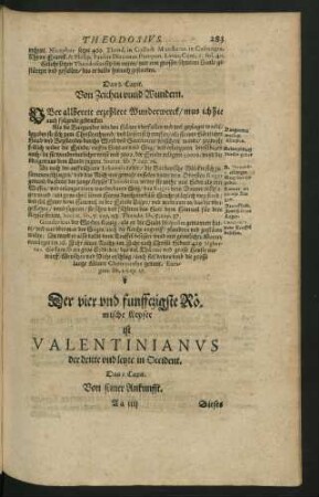 Der vier und funfftzigste Römische Keyser ist Valentinianus der dritte und letzte in Occident.