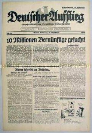 Wochenzeitung der Deutschen Staatspartei "Deutscher Aufstieg"