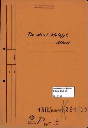 Personenheft Albert De Waal-Malefyt (*06.06.1911), Angestellter und SS-Sturmführer