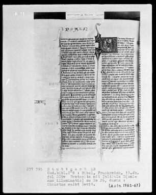 Bibel — Initiale D (ominus illuminatio), darin salbt Christus David, Folio 209verso