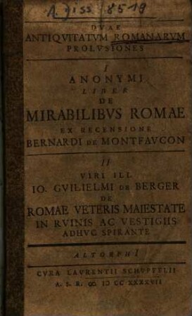 Duae antiquitatum Romanarum prolusiones