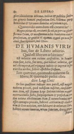 De Humanis Viribus, sive de Libero arbitrio.