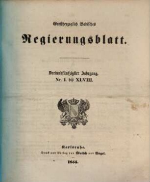 Großherzoglich Badisches Regierungsblatt. 1855 = Jg. 53