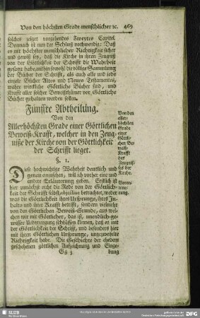 Fünffte Abtheilung. Von den Allerhöchsten Grade einer Göttlichen Beweiß-Krafft, welcher in den Zeugniße der Kirche von der Göttlichkeit der Schrifft lieget