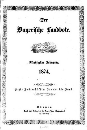 Der Bayerische Landbote. 1874 = Jg. 50