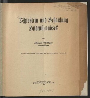 Schlößlein und Behausung Hildenbrandseck