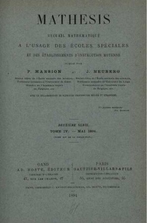 DEUXÈME SÉRIE. TOME IV. - MAI 1894.