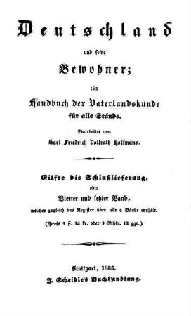 Deutschland und seine Bewohner : ein Handbuch der Vaterlandskunde ; für alle Stände