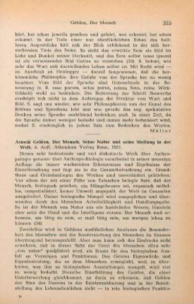 355-356 [Rezension] Gehlen, Arnold, Der Mensch