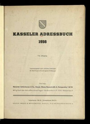 Jg. 116.1956: Kasseler Adressbuch