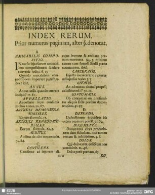 Index Rerum. Prior numerus paginam, alter §. denotat