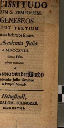 Vicissitudo rerum & temporum : Geneseos caput tertium iuxta Hebraeos fontes