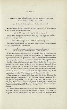 INTERPRÉTATION GÉOMÉTRIQUE DE LA TRANSFORMATION BIRATIONNELLE QUADRATIQUE.