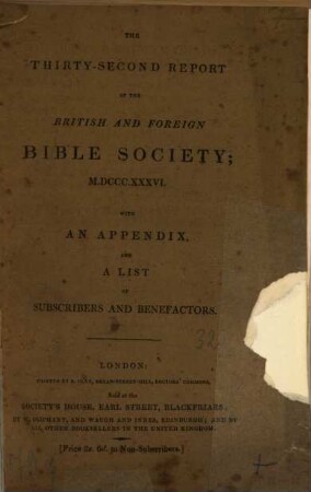 Report of the British and Foreign Bible Society. 32, 32. 1836