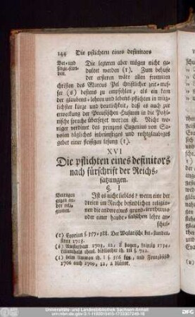 XVI Die pflichten eines definitors nach fürschrift der Reichssatzungen.