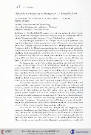 Öffentliche Gesamtsitzung in Tübingen am 13. Dezember 2008