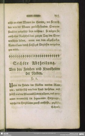 Sechste Abtheilung. Von den Feinden und Krankheiten der Nelken