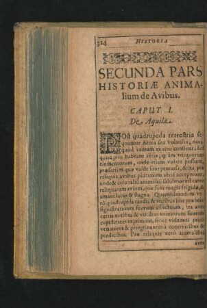 Secunda Pars Historiae Animalium de Avibus.
