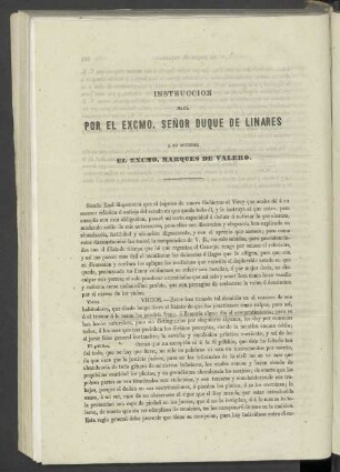 Instruccion Dada Por El Excmo. Senor Duque De Linares A Su Sucesor El Excmo. Marques De Valero