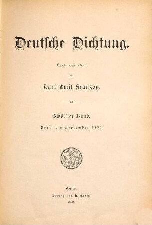 Deutsche Dichtung. 12. 1892