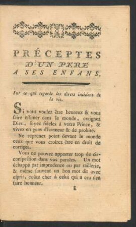Préceptes d'un pere a ses enfans.