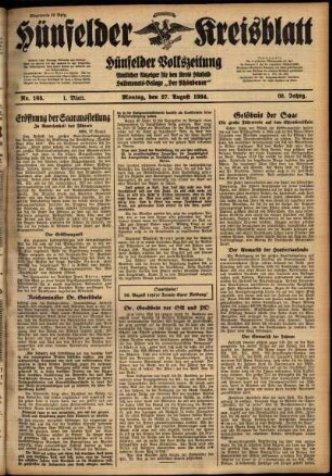 Erste Ausgabe vom Montag, den 27. August 1934.