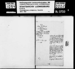 Gesuch des Maurers Johann Andreas Wolf von Hirschlanden, Oberamt Adelsheim (Baden), geb. 05.08.1819, um Aufnahme in das württ. Staatsbürgerrecht zwecks bürgerlicher Niederlassung und Eheschließung in Möckmühl