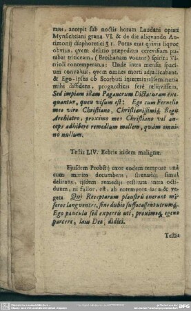 Testis LIV. Febris itidem malignae
