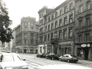 Görlitz-Altstadt, Demianiplatz 36. Wohnhaus mit Läden (um 1870). BLick nach Südosten zur Einmündung Luisenstraße