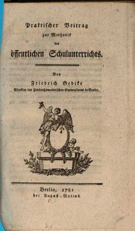 Praktischer Beitrag zur Methodik des öffentlichen Schulunterrichts