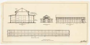 Gutshof Nickelgut, Blindham Kaninchenstall, freistehend: Grundriss 1:200; Aufrisse 1:100: Vorderansicht, Seitenansicht; Querschnitt 1:50