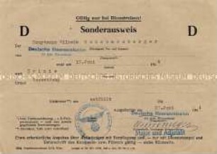Dienstreise-Ausweis für einen Hauptmann der Deutschen Heeresmission in der Slowakei
