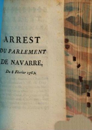 Arrest Du Parlement De Navarre, Du 8. Février 1763.