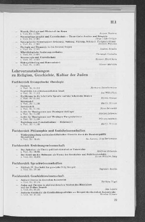 Lehrveranstaltungen zu Religion, Geschichte, Kultur der Juden