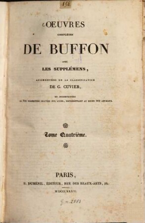 Oeuvres complètes : ... avec les suppléments. 4. Matières générales. 4. - 1836. - 394 S.