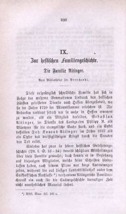 IX. Zur hessischen Familiengeschichte. Die Familie Aitinger.