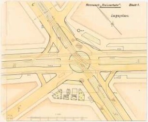 Umgestaltung eines Verkehrsplatzes Monatskonkurrenz Februar 1930: Lageplan 1:500; Maßstabsleiste