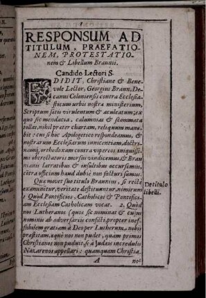 Responsum Ad Titulum, Praefationem, Protestationem & Libellum Braunii