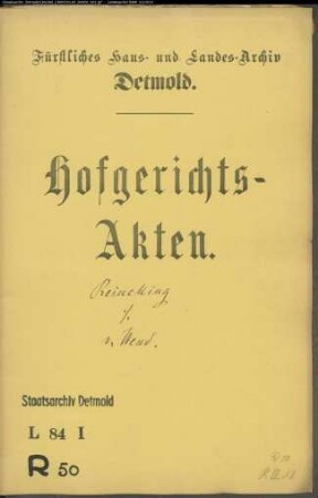 Reinking, Kord zu Detmold gegen Hofmeister von Wend zu Papenhausen - Schuldforderung