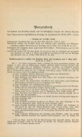Verzeichniß der Seitens des Deutschen Reichs und des Preußischen Staats mit anderen Staaten bzw. Korporationen abgeschlossenen Verträgen