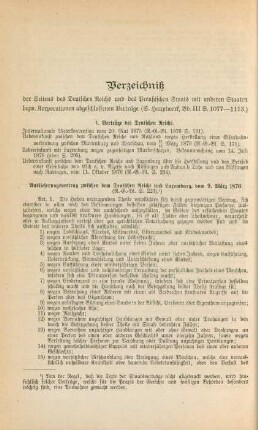 Verzeichniß der Seitens des Deutschen Reichs und des Preußischen Staats mit anderen Staaten bzw. Korporationen abgeschlossenen Verträgen