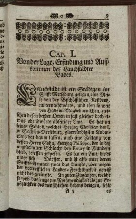 Cap. I. Von der Lage, Erfindung und Auffkommen des Lauchstädter Bades.