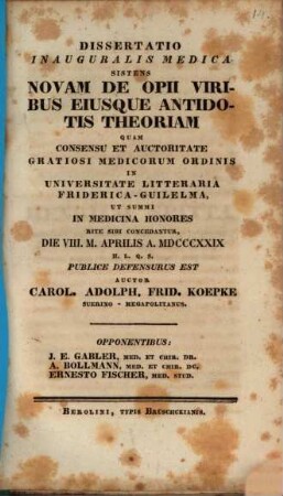 Diss. inaug. med. sistens novam de opii viribus eiusque antidotis theoriam