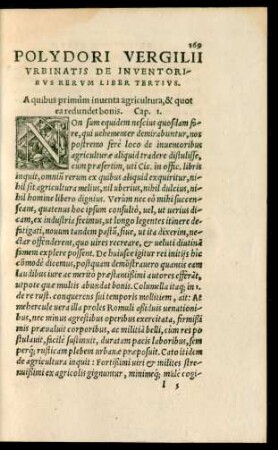 Polydori Vergilii Urbinatis De Inventoribus Rerum Liber Tertius.