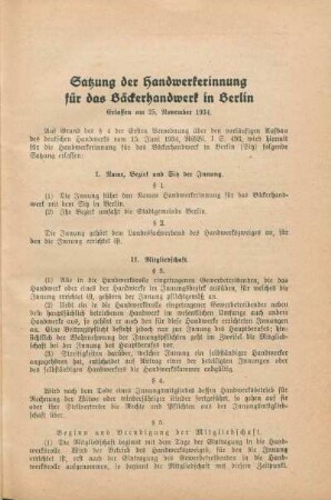 Satzung der Handwerkerinnung für das Bäckerhandwerk in Berlin