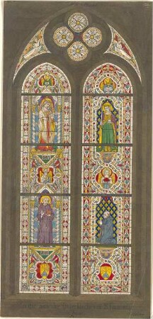 Walther, Conradin; u. a. Deutschland; Italien; Sammlung Conradin Walther: Band IV, Nr. 246 - 301 (fol. 215 - 269) - Glasfenster aus der Unterkirche von San Fransecso in Assisi (Ansicht)